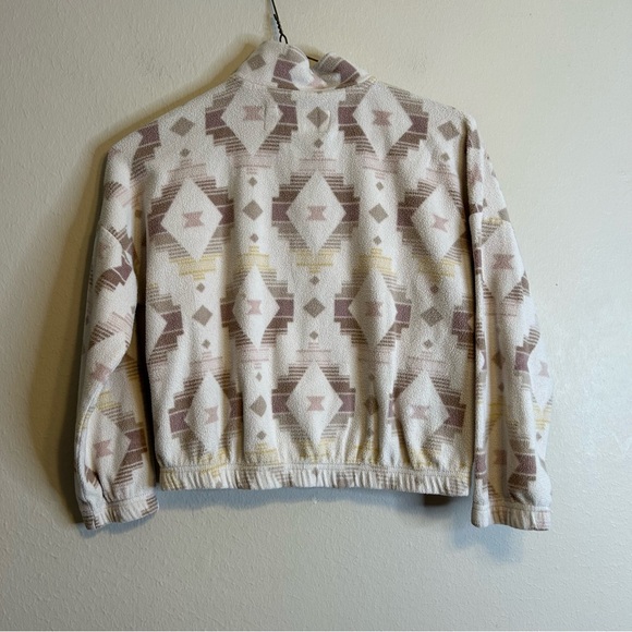 Abercrombie Kids Geometric Aztec print fleece Sweater Cream pullover 1/4 zip 7/8 - Picture 2 of 8